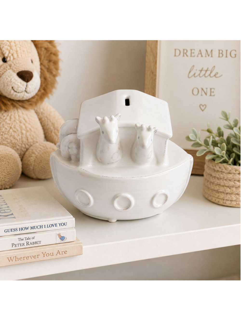 Pottery Barn Kids Noah’s Ark Ceramic Coin Bank White Nursery Decor 2024